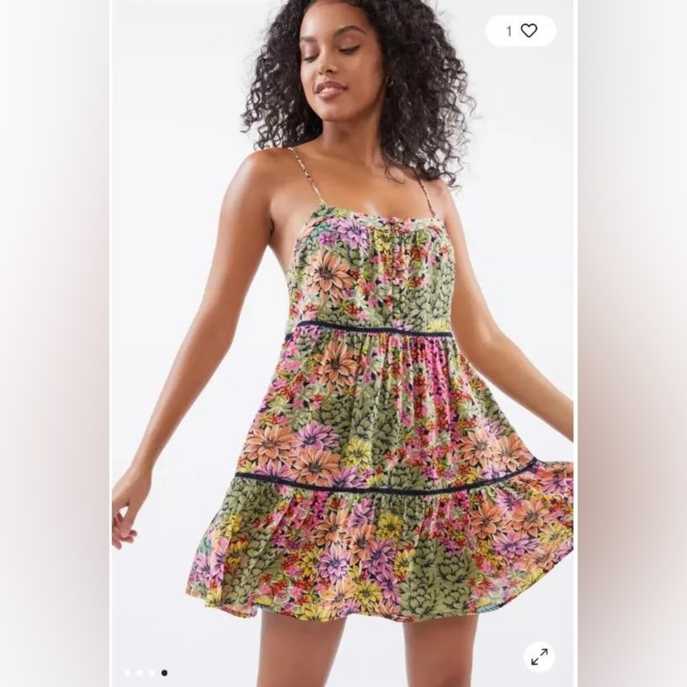 Urban Outfitters Honey Tiered Babydoll Mini Dress | Floral | Size M - Picture 2 of 13